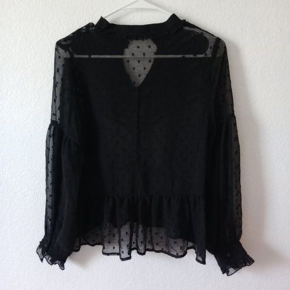 Zara Basic Women's dotted Sheer Blouse with Lace Black size Small - Picture 9 of 10